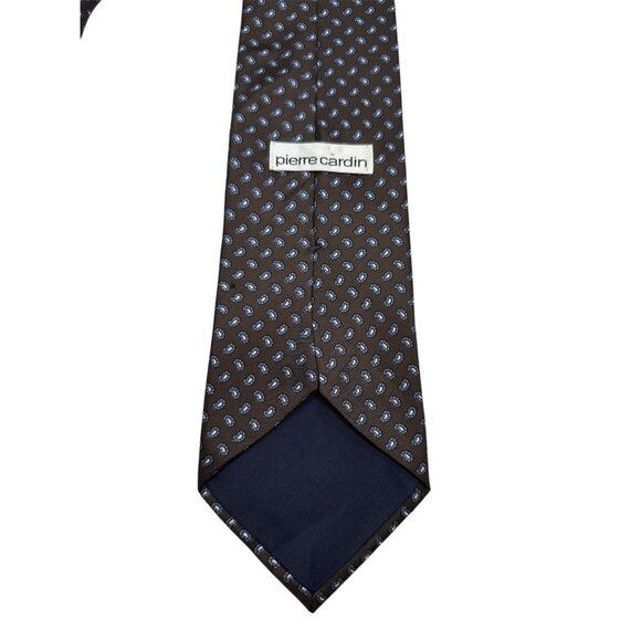 Pierre Cardin Brown & Blue Geometric Pattern Silk Necktie - Picture 4 of 6